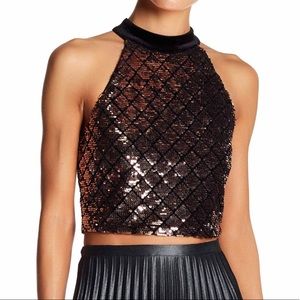 NWOT After Market Sequin Cropped Top - gold